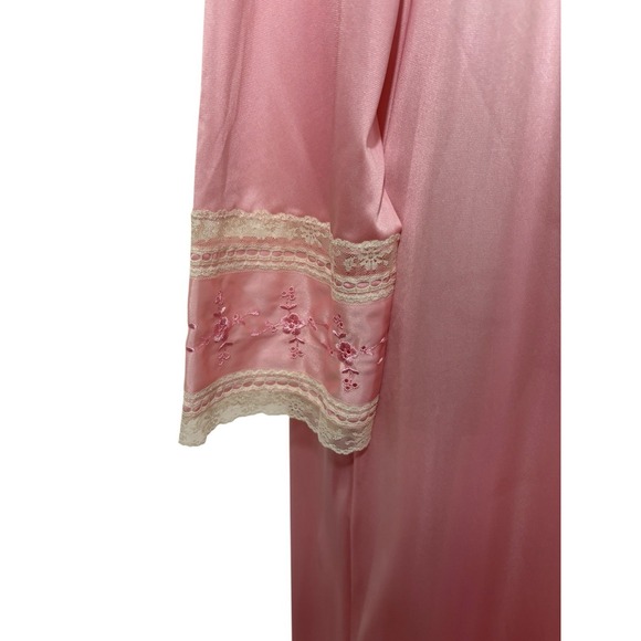 Vtg 60s Pink Nylon Long Nightgown Robe Lace Embroidered Sz S Cottage Coquette - Picture 4 of 8
